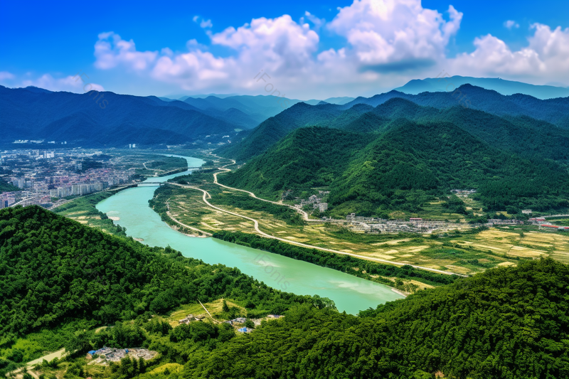 蓝天白云水利工程都江堰自然全景,高清,摄影图,摄影图片,图片大全,摄影图免费下载